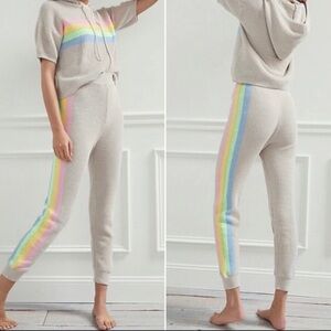 Anthropologie Cream Joggers with Rainbow Stripes